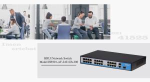 در این تصویر پورت های سوئیچ شبکه HRUI مدل HR901-AF-2421GS-300 را مشاهده می کنید.