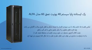 در این عکس رک ایستاده پایا سیستم40 یونیت عمق 60 مدل ALFA درب قابدار شیشه ای مشاهده می کنید