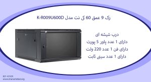 در این عکس رک 9 عمق 60 کی نت مدل K-R009U600D با درب شیشه ای مشاهده می کنید