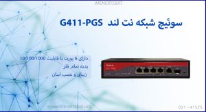 در این تصویر پورت ها و قابلیت های سوئیچ شبکه نت لند G411-PGS را مشاهده می کنید.