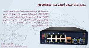 در این تصویر قابلیت های سوئیچ شبکه صنعتی آریونت مدل AR-SWN820 را مشاهده می کنید.