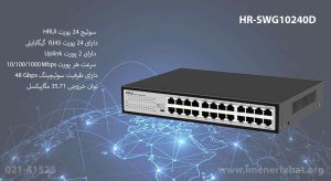 در این تصویر پورت ها و قابلیت های سوئیچ شبکه HRUI مدل HR-SWG10240D را مشاهده می کنید.