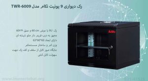 در این عکس رک دیواری 9 یونیت تکام مدل TWR-6009 با جایگاه عبور کابل را مشاهده می کنید