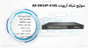 در این تصویر قابلیت های سوئیچ شبکه آریونت مدل AR-SW24P-410G را مشاهده می کنید.