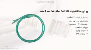 در تصویر پچ کورد متا الکترونیک Cat6 UTP روکش PVC سبز 2 متری را مشاهده میکنید