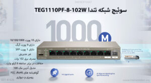 در این تصویر سوئیچ شبکه تندا مدل TEG1110PF-8-102W را در رنگ مشکی مشاهده می کنید.