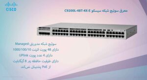 در این عکس شاهد C9200L-48T-4X-E هستید که دارای 48 پورت اترنت 10/100/1000 است