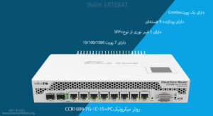 در تصویر روتر میکروتیک CCR1009-7G-1C-1S+PC به همراه یک پورت Combo را مشاهده مینمایید 