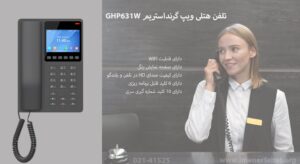 در این تصویر تلفن هتلی ویپ گرنداستریم GHP631W را در رنگ مشکی مشاهده می کنید